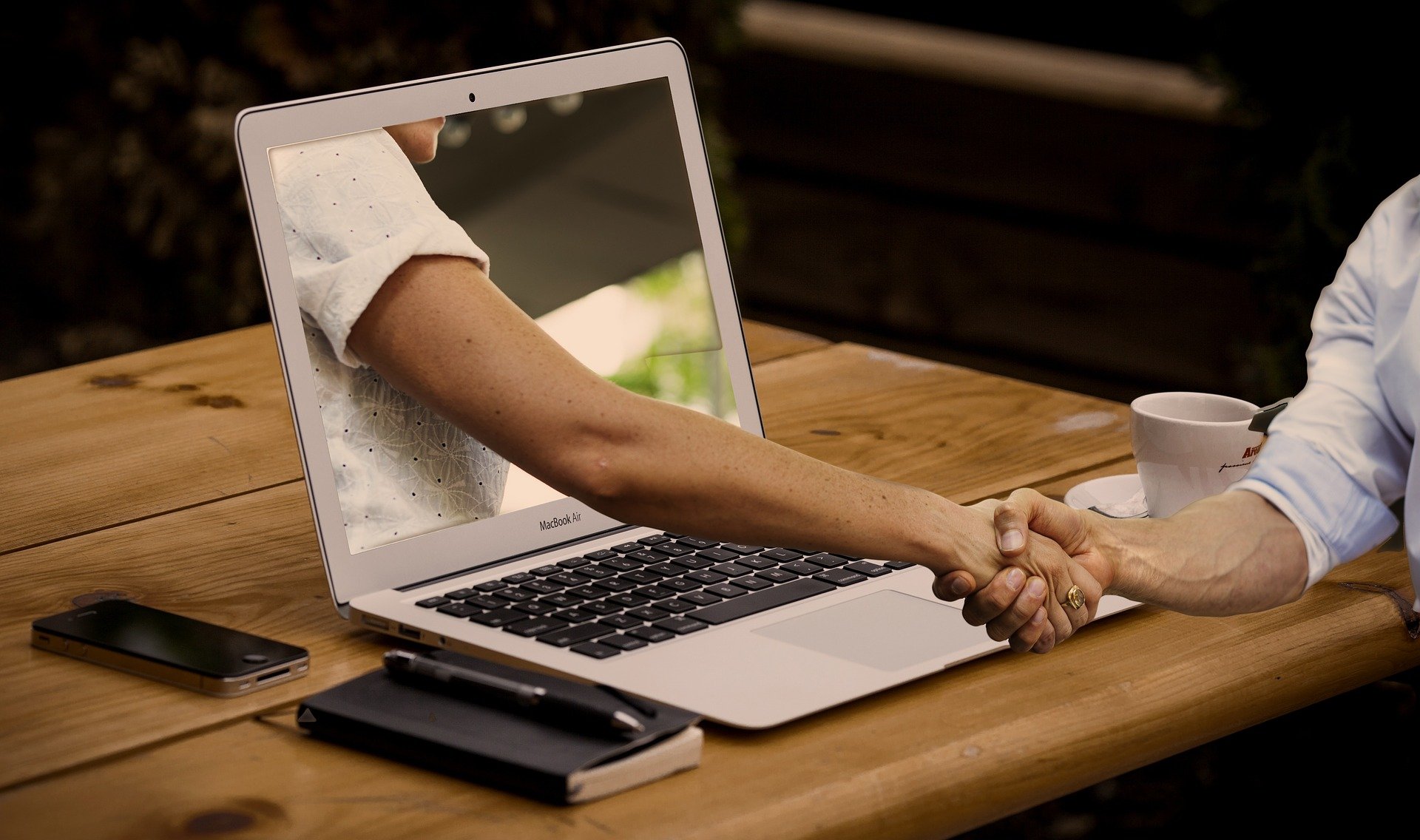 Handshake Hands Laptop Monitor Online Digital